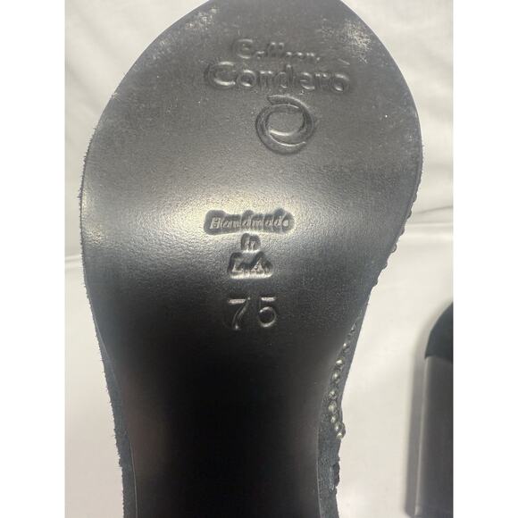 Colleen Cordero Black Suede Booties Studded Peep Toe Heels Women's Size 7.5 EUC - Picture 9 of 11